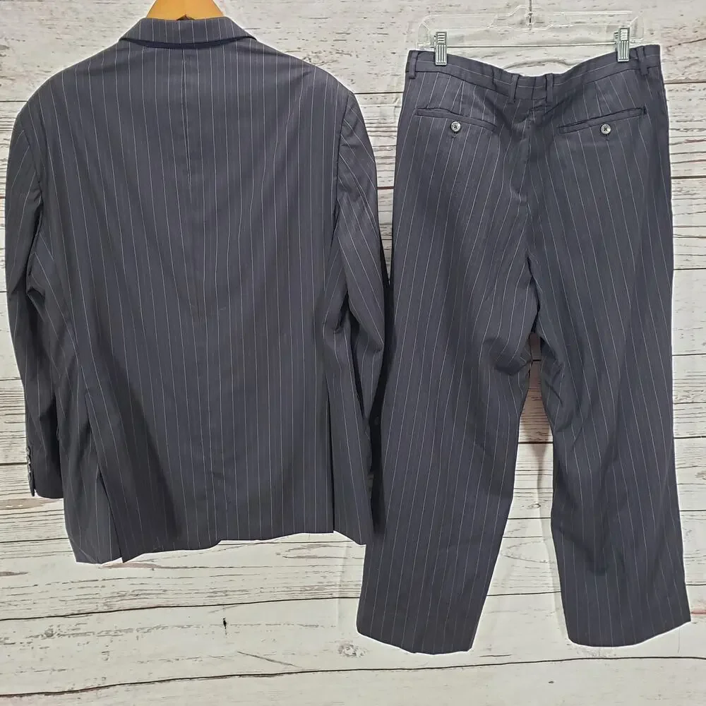 Christian Brooks Men's Blue Navy Pinstriped Wool 2Piece Suit Pants Set Size 42R
